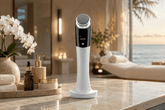 Luxury red light skincare device in modern spa setting