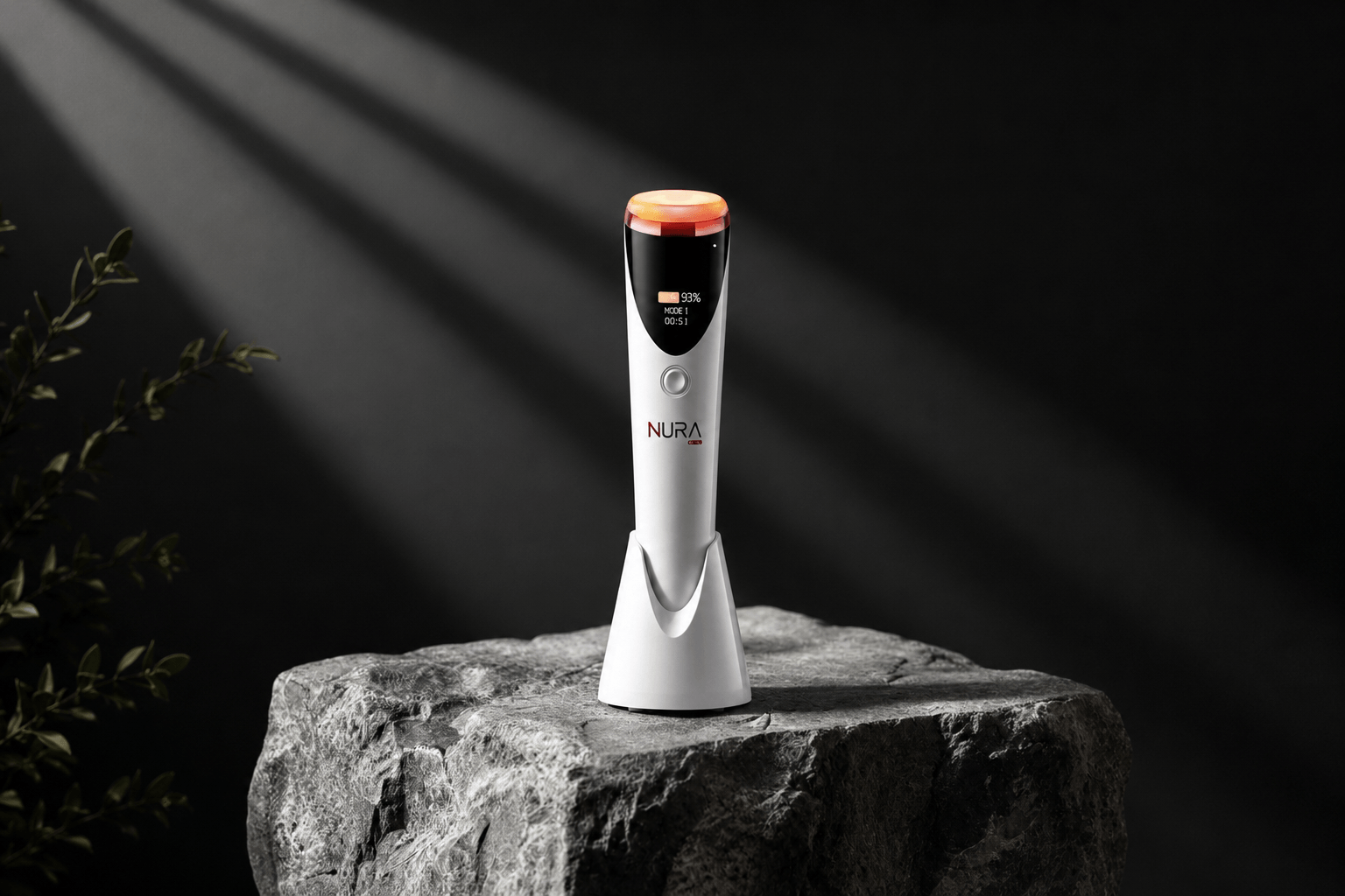 Luxury red light therapy skincare device with modern spa aesthetic